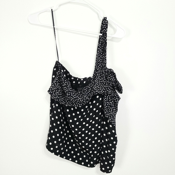 J. Crew | NWT Polka Dot One Shoulder Blouse Black White Size 12 - Picture 1 of 6